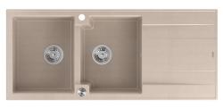 Quadri Luton nástavba dvojité granitové dřezu pearl beige s odkapávací částí 116x50 cm s nerezovou zátkou 1208971812