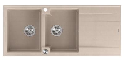 Quadri Luton nástavba dvojité granitové dřezu pearl beige s odkapávací částí 116x50 cm s nerezovou zátkou 1208971812
