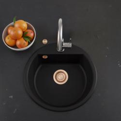 GraniteMy Bremen kulatý granitový dřez 43 cm černý, nástavba a vestavba, s dírou pro kohoutek a automatickou měděnou zátkou 1208971838