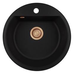 GraniteMy Bremen kulatý granitový dřez 43 cm černý, nástavba a vestavba, s dírou pro kohoutek a automatickou měděnou zátkou 1208971838