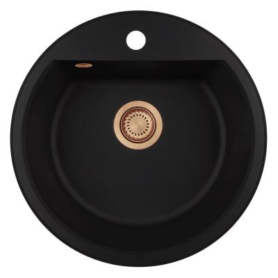 GraniteMy Bremen kulatý granitový dřez 43 cm černý, nástavba a vestavba, s dírou pro kohoutek a automatickou měděnou zátkou 1208971838