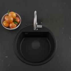GraniteMy Bremen kulatý granitový dřez 43 cm černý, nástavbový a vestavěný, s otvorem pro kohoutek a automatickým černým zátkou 1208971839
