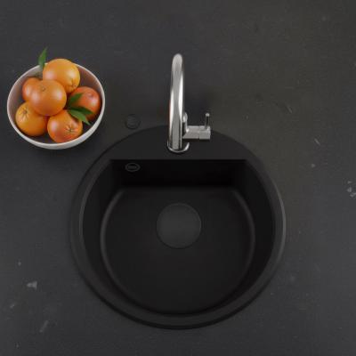 GraniteMy Bremen kulatý granitový dřez 43 cm černý, nástavbový a vestavěný, s otvorem pro kohoutek a automatickým černým zátkou 1208971839