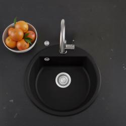 GraniteMy Bremen kulatý granitový dřez 43 cm černý, nástavba a podstavba, s dírou pro kohoutek a automatickou nerezovou zástrčkou 1208971840