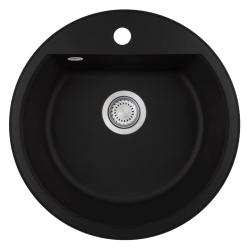 GraniteMy Bremen kulatý granitový dřez 43 cm černý, nástavba a podstavba, s dírou pro kohoutek a automatickou nerezovou zástrčkou 1208971840