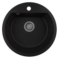 GraniteMy Bremen kulatý granitový dřez 43 cm černý, nástavba a podstavba, s otvorem pro baterii a kovovou zátkou v barvě gun metal 1208971842