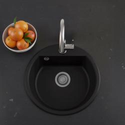 GraniteMy Bremen kulatý granitový dřez 43 cm černý, nástavba a podstavba, s otvorem pro baterii a kovovou zátkou v barvě gun metal 1208971842