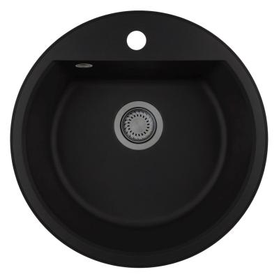 GraniteMy Bremen kulatý granitový dřez 43 cm černý, montáž na vrch i spodek, s otvorem pro kohoutek a automatickým kovovým špuntlem 1208971844