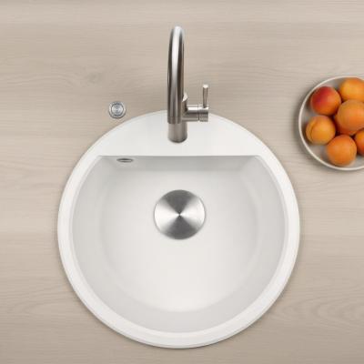 GraniteMy Bremen kulatý granitový dřez 43 cm bílý, na nástavbu a podstavbu, s otvorem pro kohoutek a automatickým nerezovým zátkou 1208971845