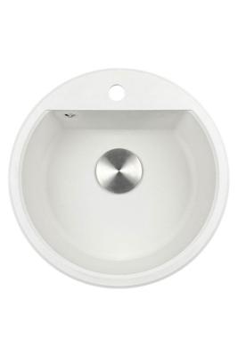 GraniteMy Bremen kulatý granitový dřez 43 cm bílý, na nástavbu a podstavbu, s otvorem pro kohoutek a automatickým nerezovým zátkou 1208971845