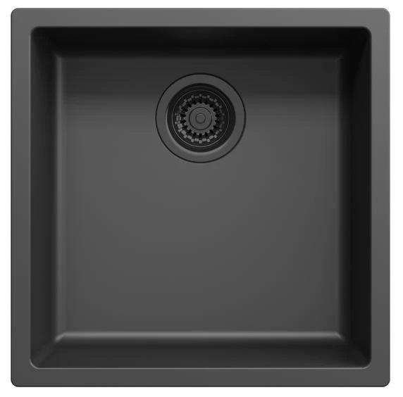 Ausmann Fibre černý dřez 40x40cm pro podstavbu, vestavbu a plochou montáž s automatickým černým uzávěrem 1208971851