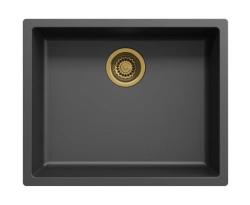 Ausmann Fiber černý dřez 50x40cm pro podskříň, nástavbu a rovnou konstrukci s automatickým zlatým zátkou 1208971859