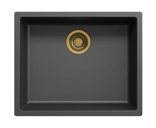 Ausmann Fiber černý dřez 50x40cm pro podskříň, nástavbu a rovnou konstrukci s automatickým zlatým zátkou 1208971859