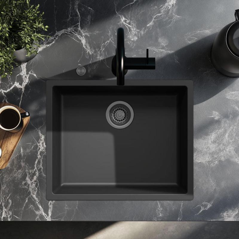 Ausmann Fiber černý dřez 50x40cm pro podskříň, vestavbu a plochou instalaci s automatickou zátkou gun metal 1208971860
