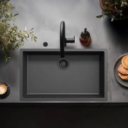 Ausmann Fibre černý velký dřez 70x40cm podskříň, nástavba a plochá konstrukce s automatickým černým zátkou 1208971862