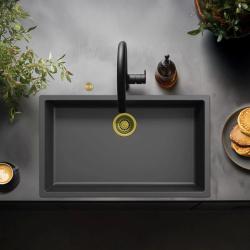 Ausmann Fiber černý velký dřez 70x40cm pro vestavbu, nástavbu a rovnou montáž s automatickým zlatým zátkou 1208971864