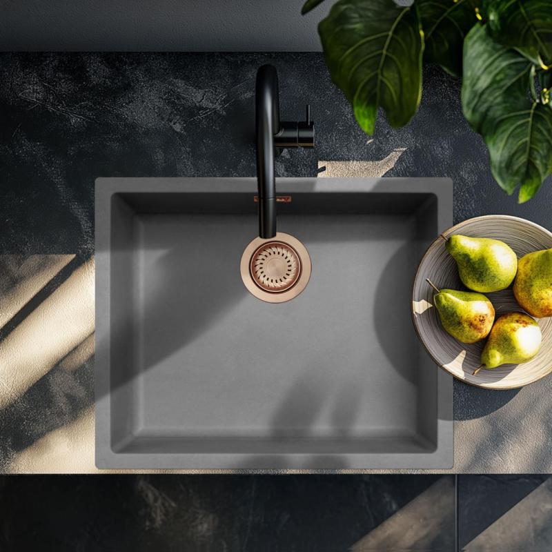 Ausmann Fibre betonový šedý dřez 50x40cm pro podstavce, nástavby a rovné vestavby s mosazným zátkou 1208971884