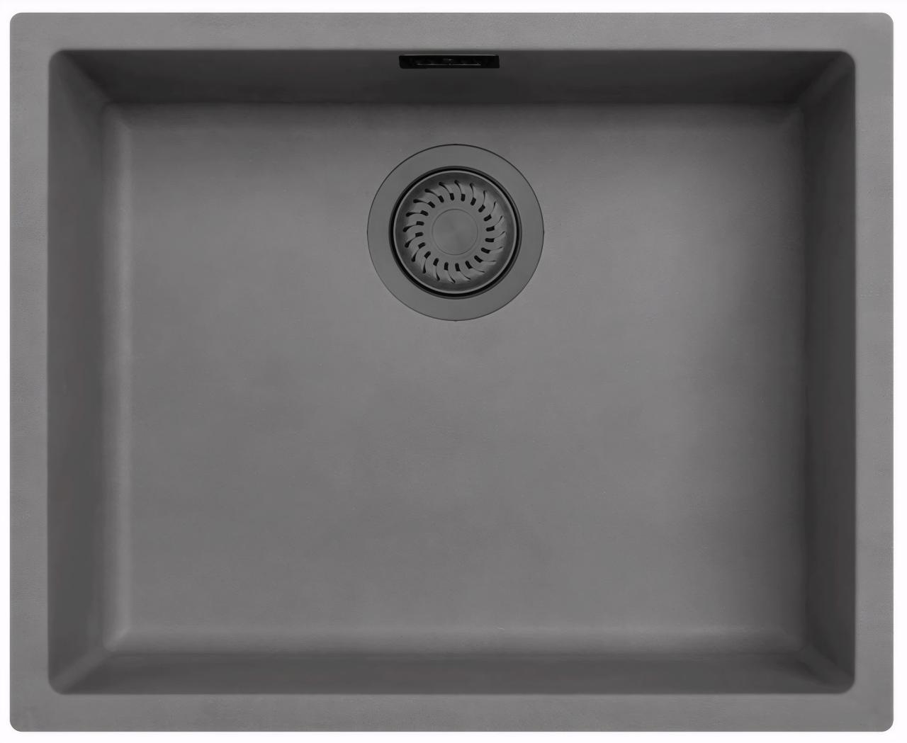 Ausmann Fiber betonový šedý dřez 50x40cm pro podstavbu, nástavbu a rovnou instalaci s gun metal zátkou 1208971886