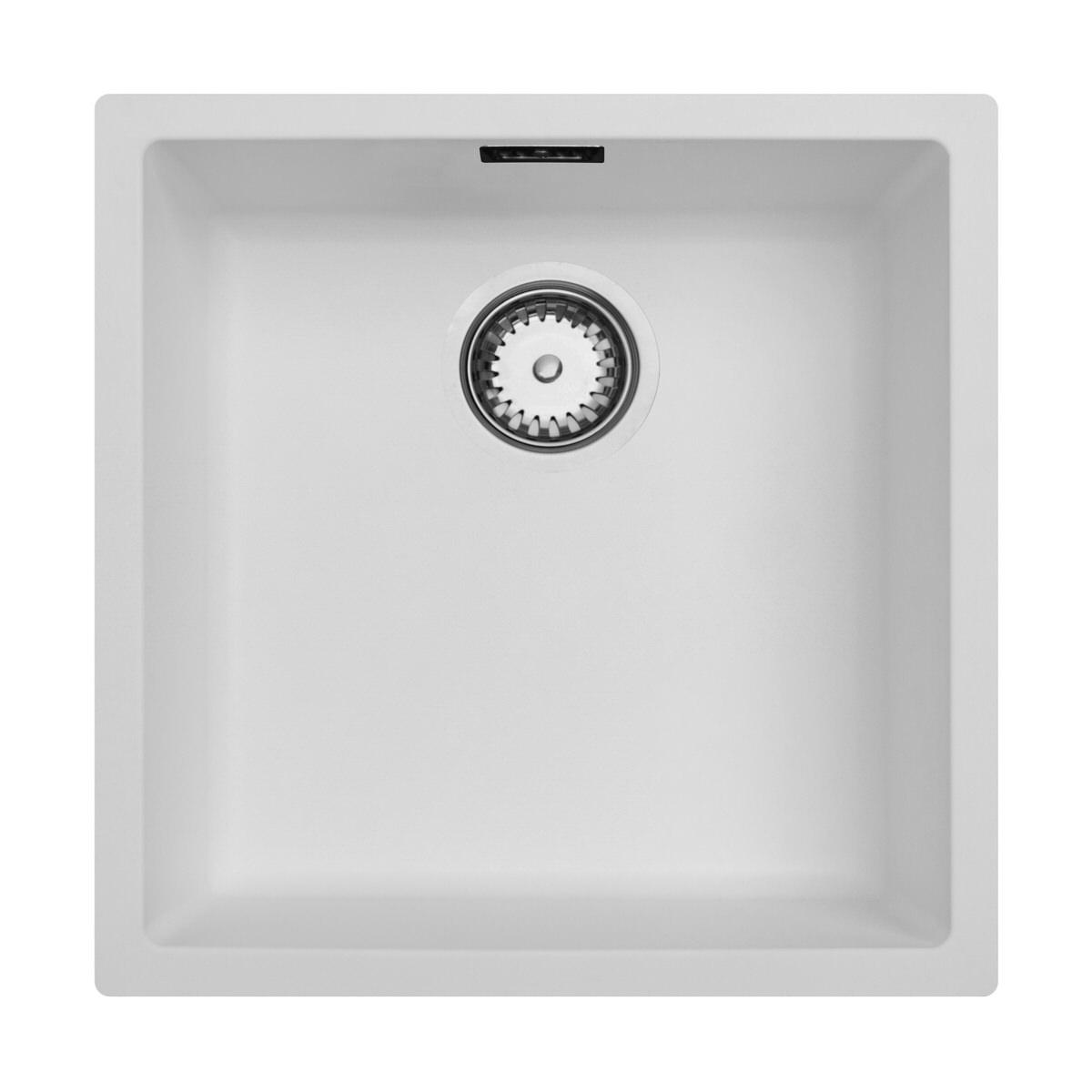 Ausmann Fiber bílý dřez 40x40cm pro vestavbu, nástavbu a rovnou vestavbu s automatickým nerezovým zátkou 1208971891