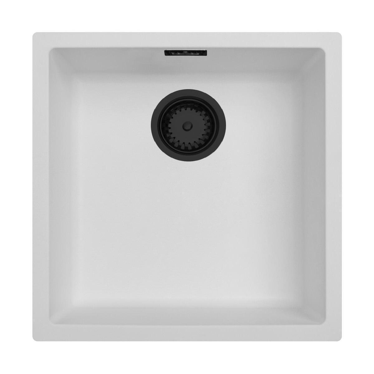 Ausmann Fiber bílý dřez 40x40cm pro podstavbu, nástavbu a rovnou montáž s automatickou černou zástrčkou 1208971892