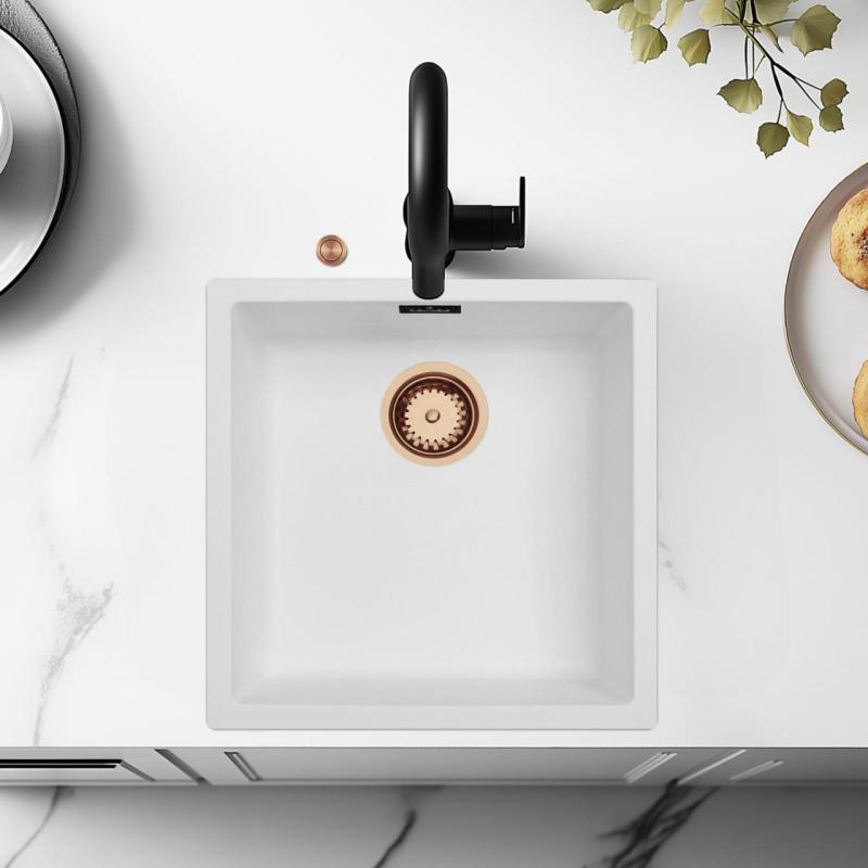 Ausmann Fiber bílý umyvadlo 40x40cm podskříň, nástavba a plochá vestavba s automatickým měděným zátkou 1208971893