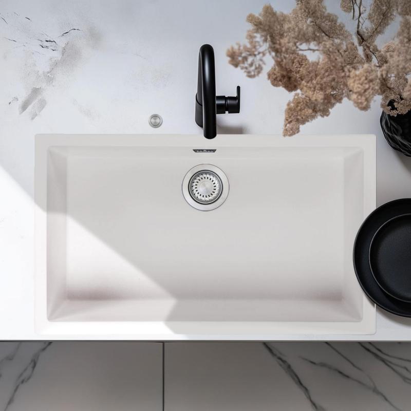 Ausmann Fiber bílý velký dřez 70x40cm pro podstavbu, nástavbu a rovnou instalaci s automatickou RVS zástrčkou 1208971904