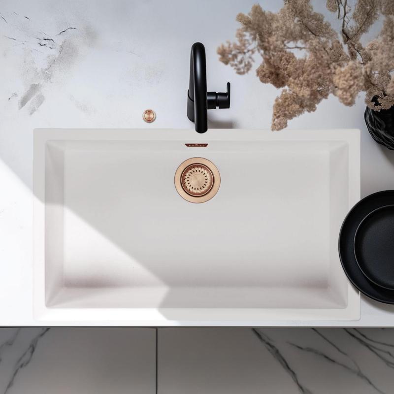 Ausmann Fiber bílý velký dřez 70x40cm pro podstavbu, nástavbu a rovnou montáž s automatickou měděnou zátkou 1208971906