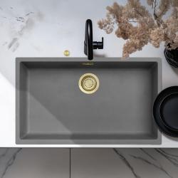 Ausmann Fibre betonový šedý velký dřez 70x40 cm pro podstavbu, nástavbu a rovnou instalaci s automatickým zlatým zátkou 1208971923