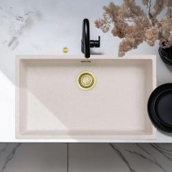 Ausmann Fibre pískově bílý velký dřez 70x40cm pro montáž pod, nad a v úrovni pracovní desky s automatickým zlatým zátkou 1208971938