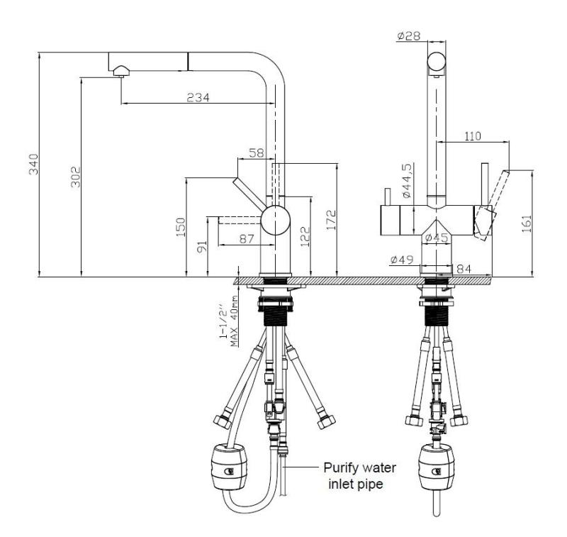 Pure.Sink Elite Steel Clear-S Mat černý 3-cestný kuchyňský kohoutek s výsuvným výtokem a filtrovanou vodou PS8120-10