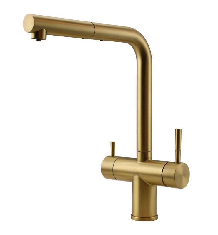 Pure.Sink Elite Steel Clear-S PVD brushed gold 3-way Kitchen Faucet with Pull-out Spout and Filtered Water PS8120-60