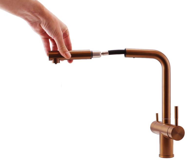Pure.Sink Elite Steel Clear-S PVD Copper 3-way Kitchen Faucet with Pull-out Spout and Filtered Water PS8120-62