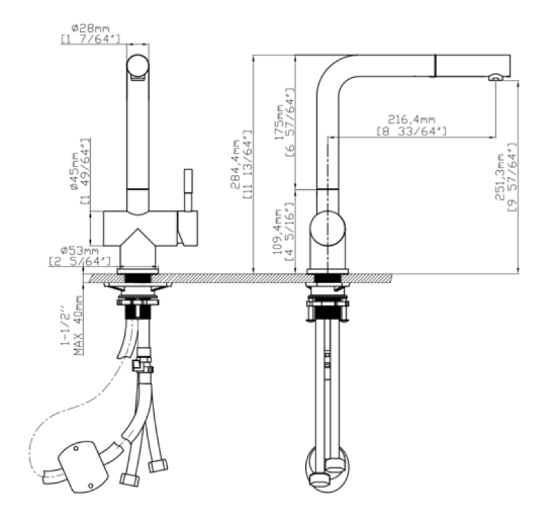 Pure.Sink Elite Steel Pulse-S kuchyňská baterie Matná Černá s výsuvným výtokem a sprejovým režimem PS8500-10