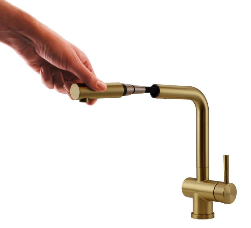 Pure.Sink Elite Steel Pulse-S kitchen tap PVD brushed gold with pull-out spout and spray mode PS8500-60