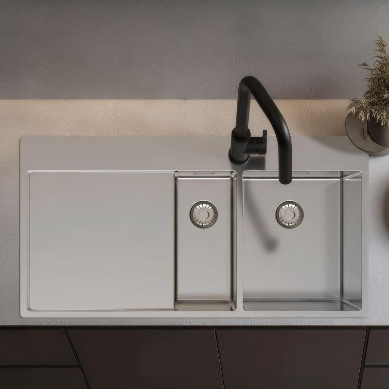 Pure.Sink Exclusivo Nerezový dřez 1,5 s odkapávací částí 100 x 52 cm, kohoutek vpravo PEX3418100RT-02