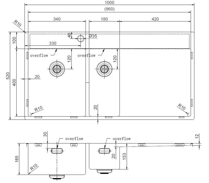Pure.Sink Exclusivo Nerezový dřez 1,5 s odkapávací částí 100 x 52 cm, levý kohoutek PEX3418100LT-02