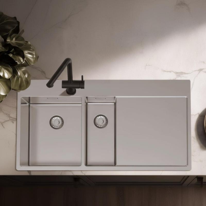 Pure.Sink Exclusivo Nerezový dřez 1,5 s odkapávací částí 100 x 52 cm, levý kohoutek PEX3418100LT-02