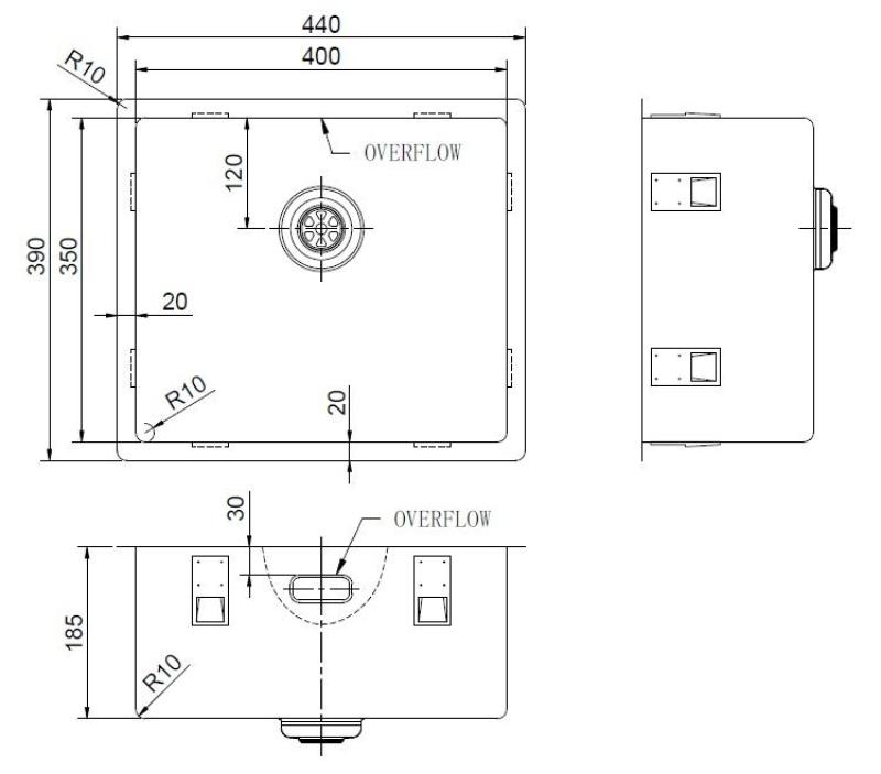 Pure.Sink Exclusivo Speciální 35 cm dlouhý nerezový dřez 40 x 35 cm, poloměr 10 mm PEX4035-02