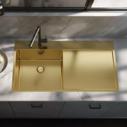Pure.Sink Exclusivo Zlatý dřez s odkapávací částí 100 x 52 cm, levá baterie PEX47100LT-60