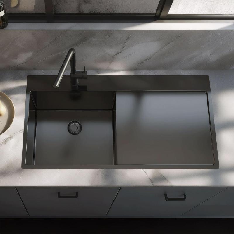 Pure.Sink Exclusivo Kovový dřez s odkapávací částí 100 x 52 cm, levý kohoutek PEX47100LT-61
