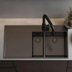 Pure.Sink Exclusivo Gun metal 1,5  dřez s odkapávací částí 100x52 cm Tapwing vpravo PEX3418100RT-61