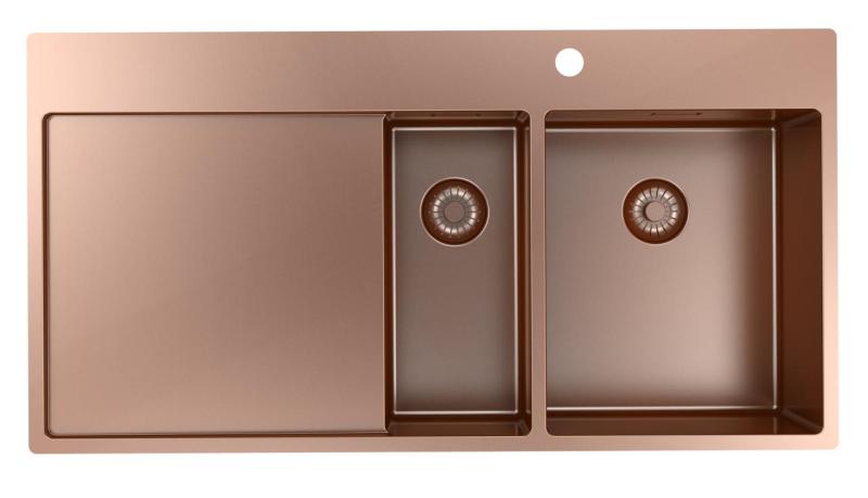 Pure.Sink Exclusivo Měděný 1,5  dřez s odkapávací částí 100x52 cm Páková baterie vpravo PEX3418100RT-62