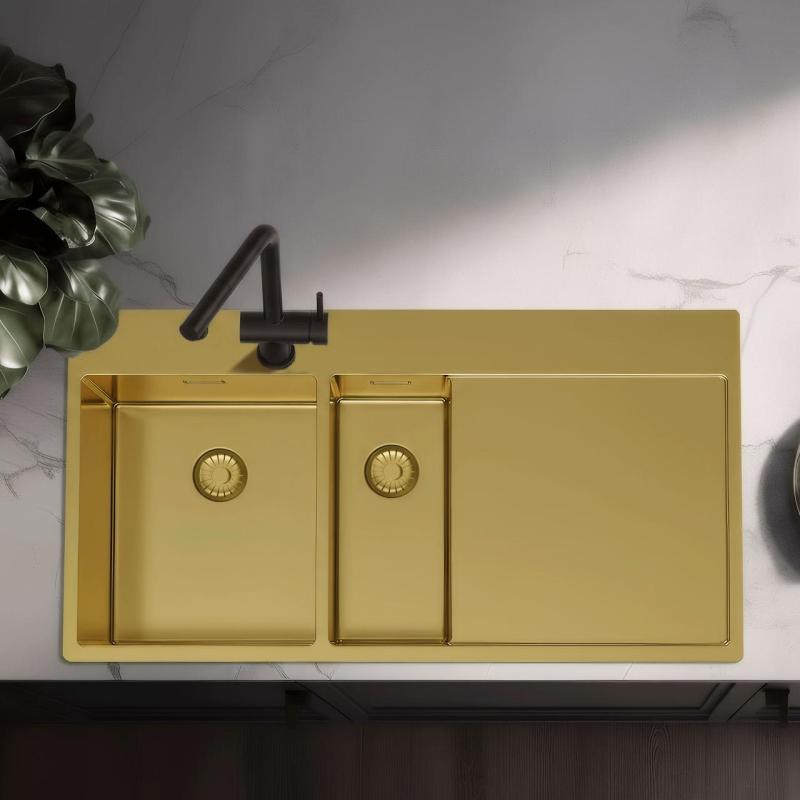 Pure.Sink Exclusivo Zlatý 1,5  dřez s odkapávací částí 100x52 cm Tapwing vlevo PEX3418100LT-60