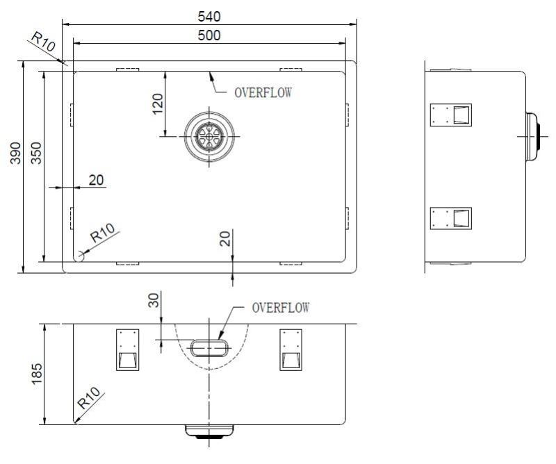 Pure.Sink Exclusivo Speciální 35 cm dlouhý měděný dřez 50 x 35 cm, poloměr 10 mm PEX5035-62