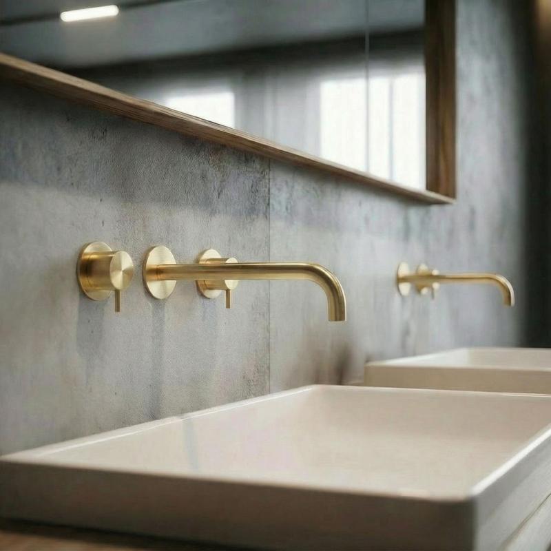 Waterevolution Flow 3otvorová vestavná umyvadlová baterie PVD bílé zlato s výtokem 21 cm T1163FWGE-21