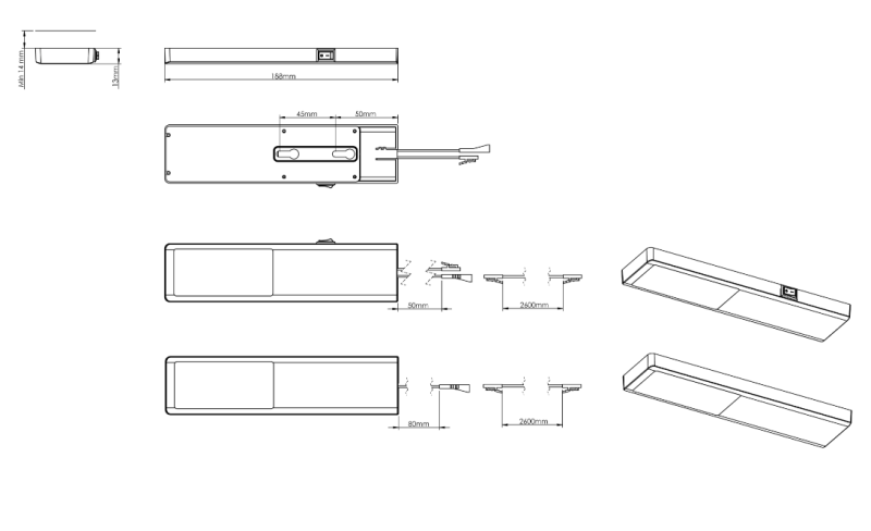 Indux Nivo kuchyňská linka LED Spot 3 W s centrálním spínačem černá 1208972331