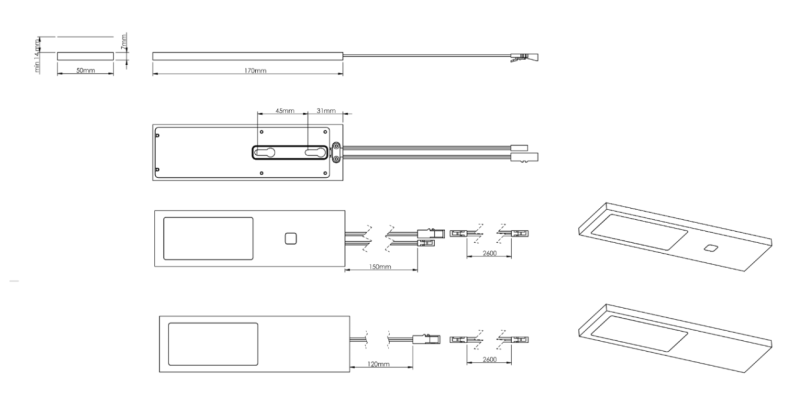 Indux Lino Kuchyňská sestava LED 2 bodová světla 4 W s integrovaným dotykovým stmívačem Hliník 1208972394