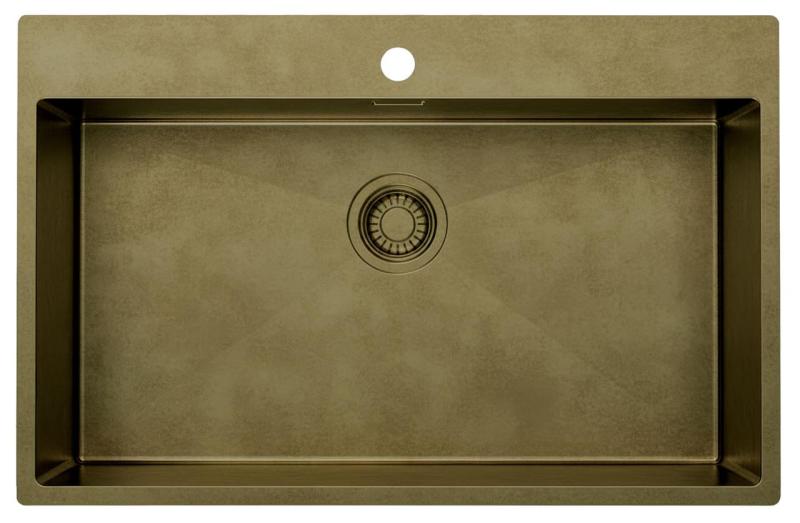 Pure.Sink Luxion Velký PVD Antique Bronzový dřez 78x50 cm Tapwing s odkapávačem a spodním roštem PLX7850T-64