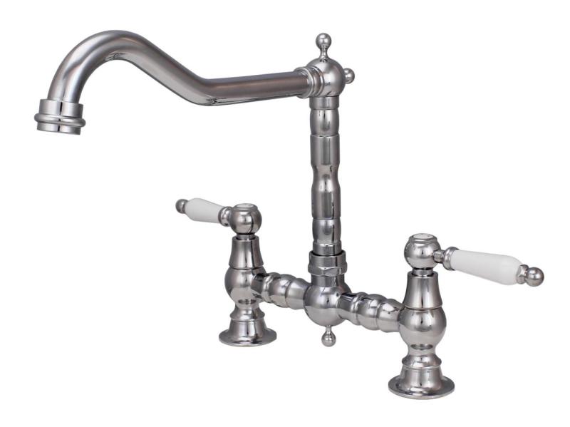 Aquanello Heritage Manor Klasická kuchyně Nostalgický most Kuchyňský kohoutek Chrom s bílou pákou CR-0010-HM