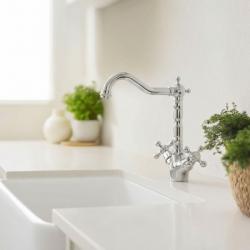 Aquanello Heritage Ascot Klasická kuchyně – nostalgická kuchyňská baterie v chromovém provedení s úhlovým výtokem CR-4002-HA